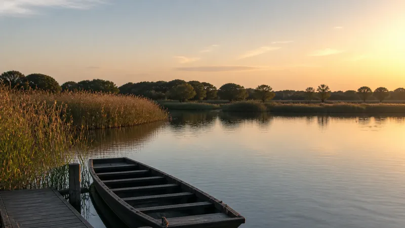 Barca tradicional amarrada junto a la laguna de L’Albufera al atardecer
