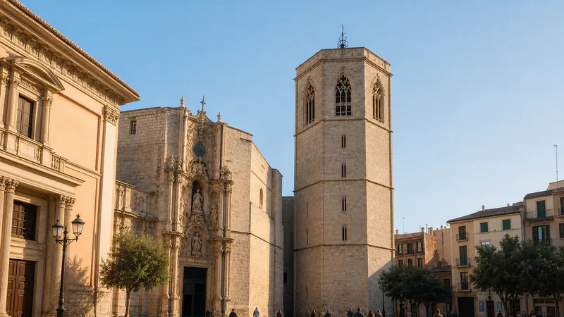 Catedral de València y torre octogonal del Micalet desde la plaza de la Reina