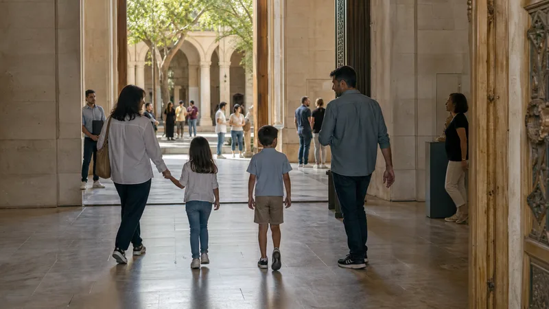 Familia entrando en un museo valenciano de arquitectura histórica